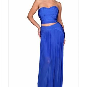 Crop top and Maxi Blue Bandage Skirt Set